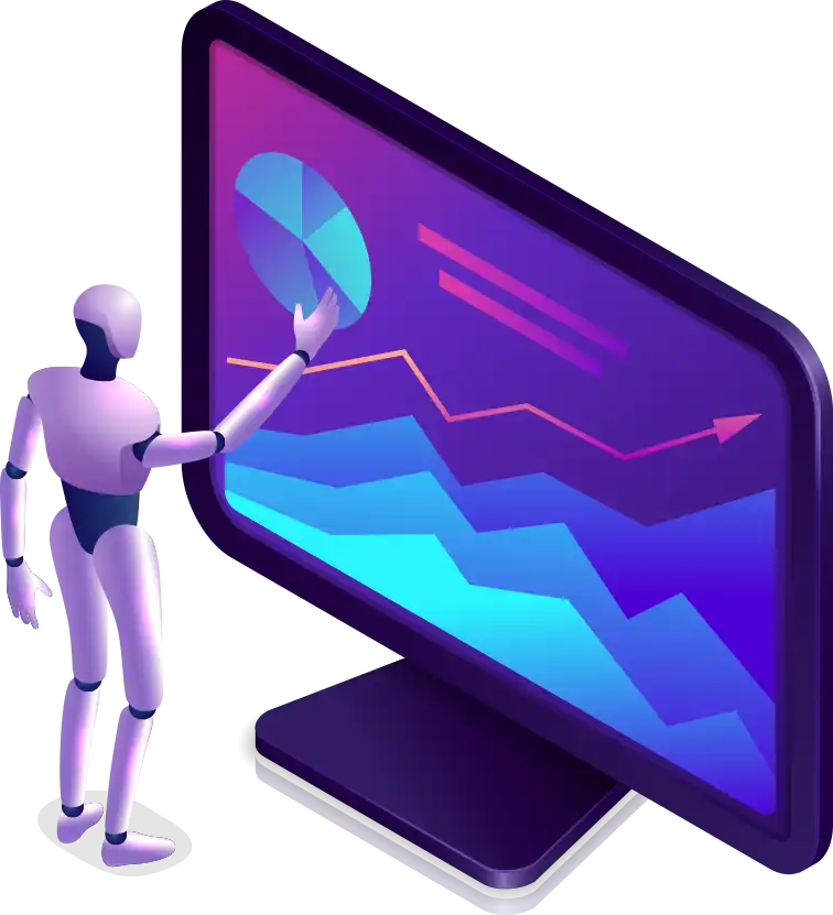 A Robot Looking at Analytics & Reports on Screen